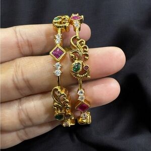 Indian Nakshi CZ Elegant Gold plated and Multi stoned  Bangle